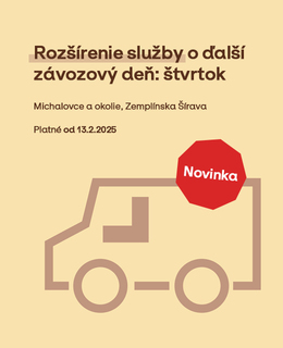 Rozšírenie služby o ďalší závozový deň - Michalovce a okolie, Zemplínska Šírava