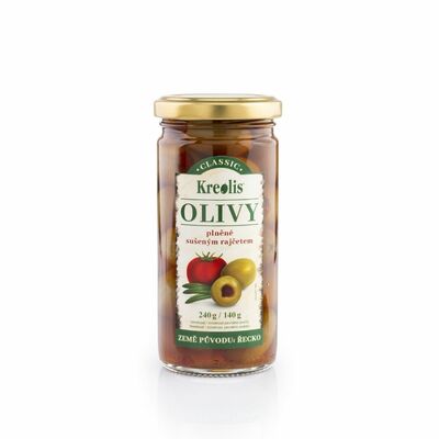 Olivy zelené plnené suš. paradajkami 240g Kreolis