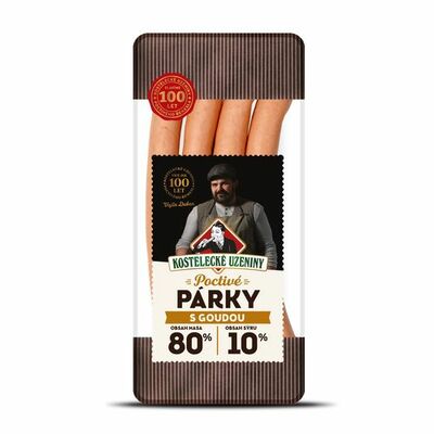 Párky Poctivé s goudou 180g, KU VÝPREDAJ