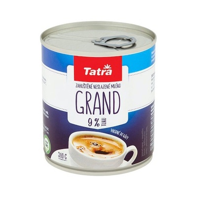Grand zahustené nesladené mlieko 9% TATRA 310g