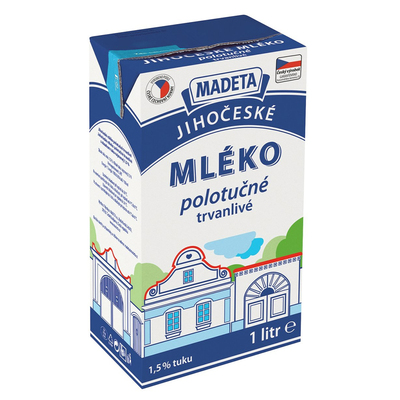 Mlieko polotučné jihočeské UHT 1,5% Madeta