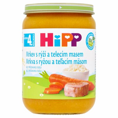 HiPP BIO Mrkva s ryžou a teľacím mäsom, 190g