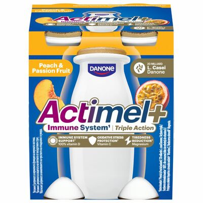 Jogurtový nápoj Actimel Triple Action Broskyňa - Marakuja 4x100g Danone