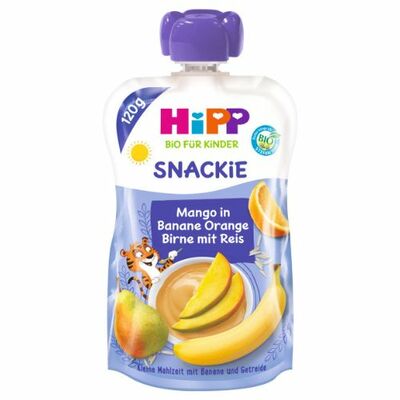 HiPP BIO Hruška, Pomaranč, Mango, Banán, Ryžová múka 120g