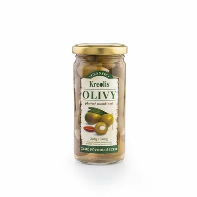 Olivy zelené plnené mandľou 240g Kreolis