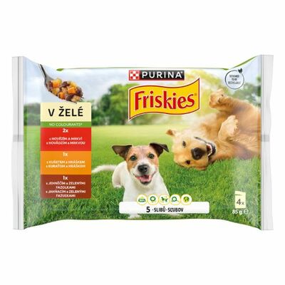 Friskies Dog adult s hovädzím, kuraťom a jahňacím v želé 4x85g