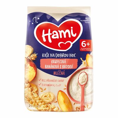 Hami Mliečna kaša krupicová banánová s broskyňou na dobrú noc 210g