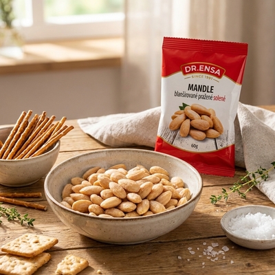 Mandle blanšírované pražené solené 60g Dr.Ensa