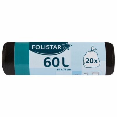 Vrecia na odpad čierne 60l 64x71cm 20ks Folistar