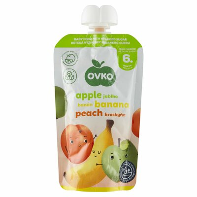 Detská výživa jablko banán broskyňa 120g Ovko