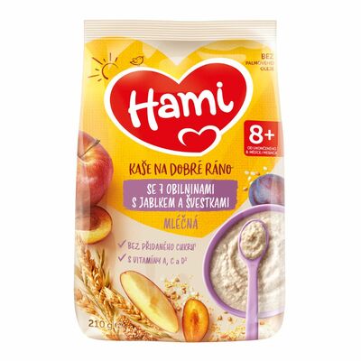 Hami Mliečná kaša so 7 obilninami s jablkom a slivkami 210g