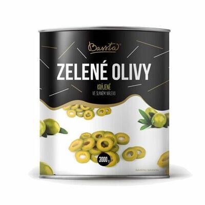Olivy zelené krájané plech 3000g Bassta