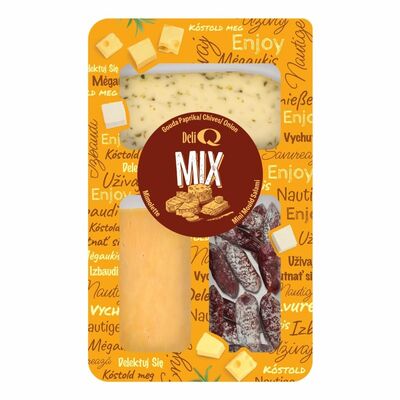 Syrový mix Gouda paprika,pažítka,cibuľa,Mimolette,Plesnivá saláma 200g Deli Q