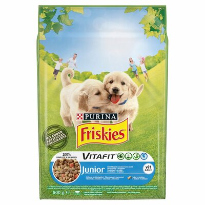 Friskies dog, Junior kura zelenina a mlieko 500g