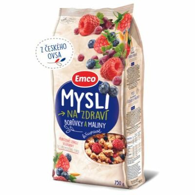 Müsli čučoriedky a maliny 750g Emco