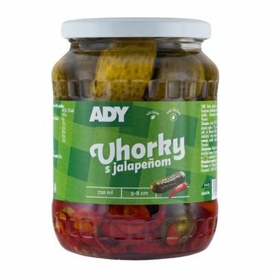 Uhorky sterilizované s jalapeňom 720ml (660g) Ady