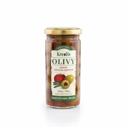 Olivy zelené plnené suš. paradajkami 240g Kreolis