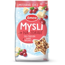 Müsli brusnica a biela čokoláda 500g Emco