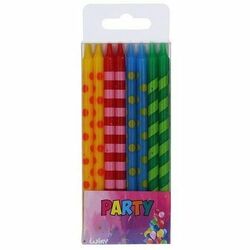 Tortové sviečky mix 4 farieb, bodky, pruhy 16ks