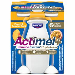 Jogurtový nápoj Actimel Triple Action Broskyňa - Marakuja 4x100g Danone