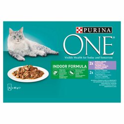 Purina ONE Indoor 2x tuniak 2x teľacie mäso 4x85 g