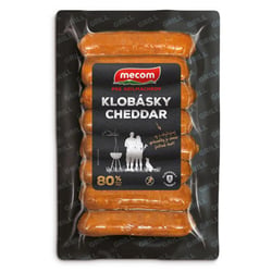 Klobásky cheddar 80% 210g Mecom VÝPREDAJ